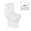 Britton Shoreditch Square Close Coupled Rimless Toilet with Brushed Brass Flush Button + Soft Close Seat profile small image view 1 