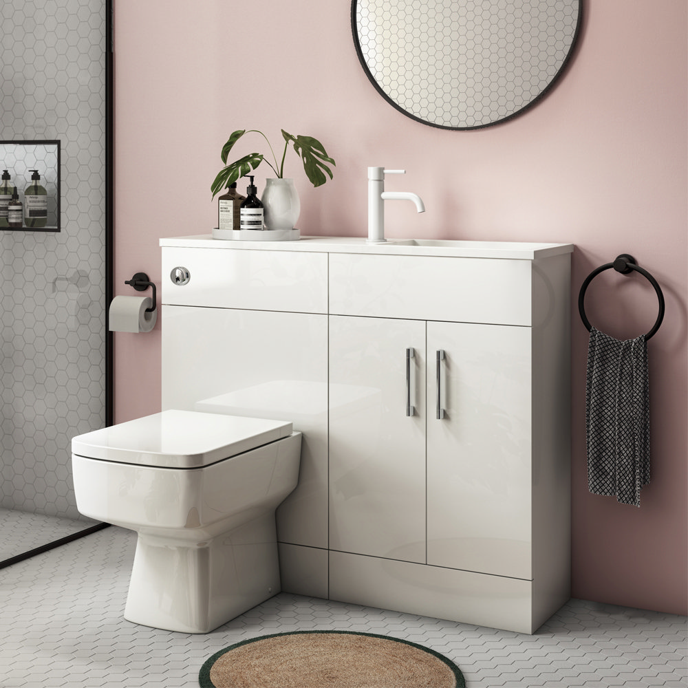 Slimline Combination Basin & Toilet Unit White Gloss Online Now