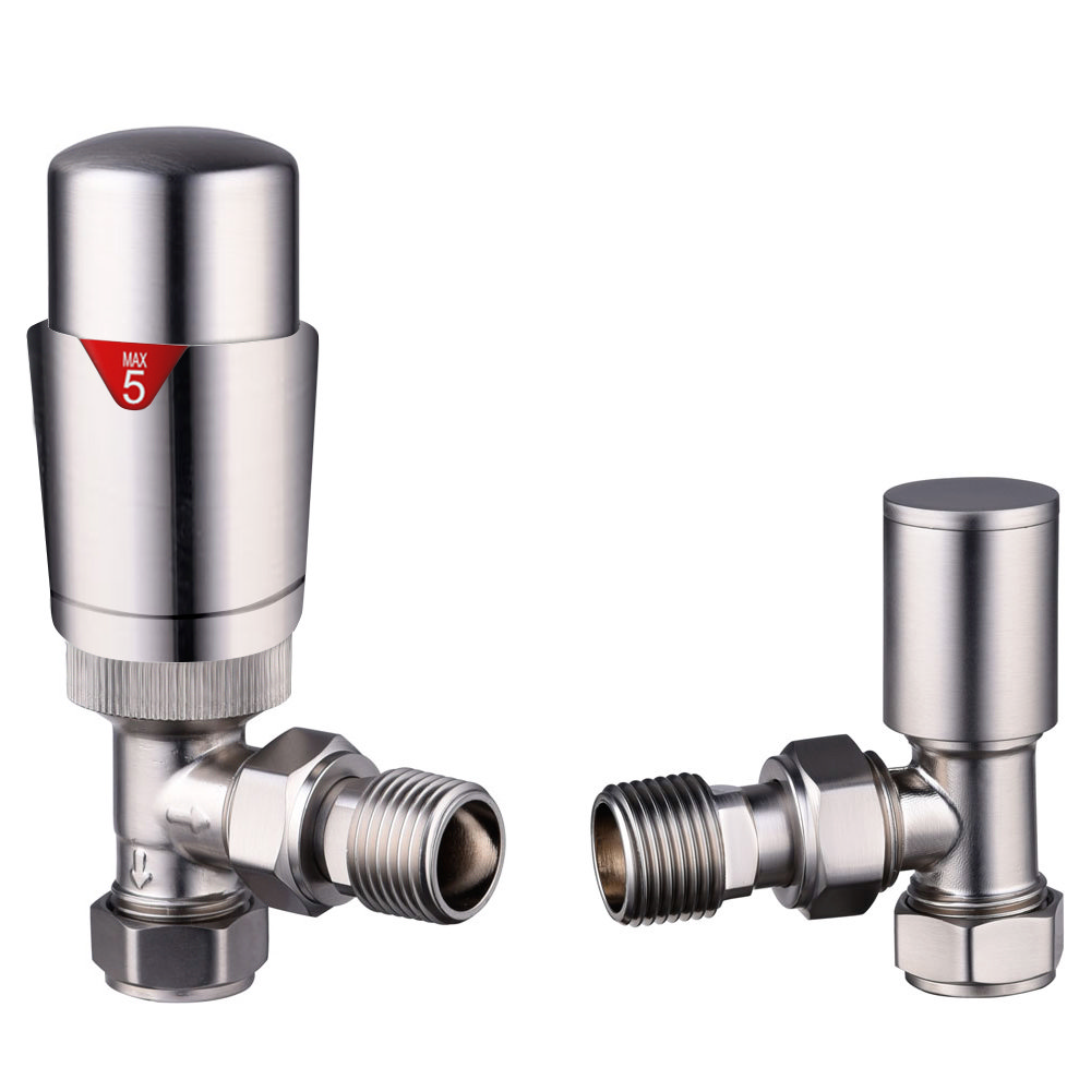 Modern Brushed Nickel Angled Thermostatic Radiator Valves | Victorian ...