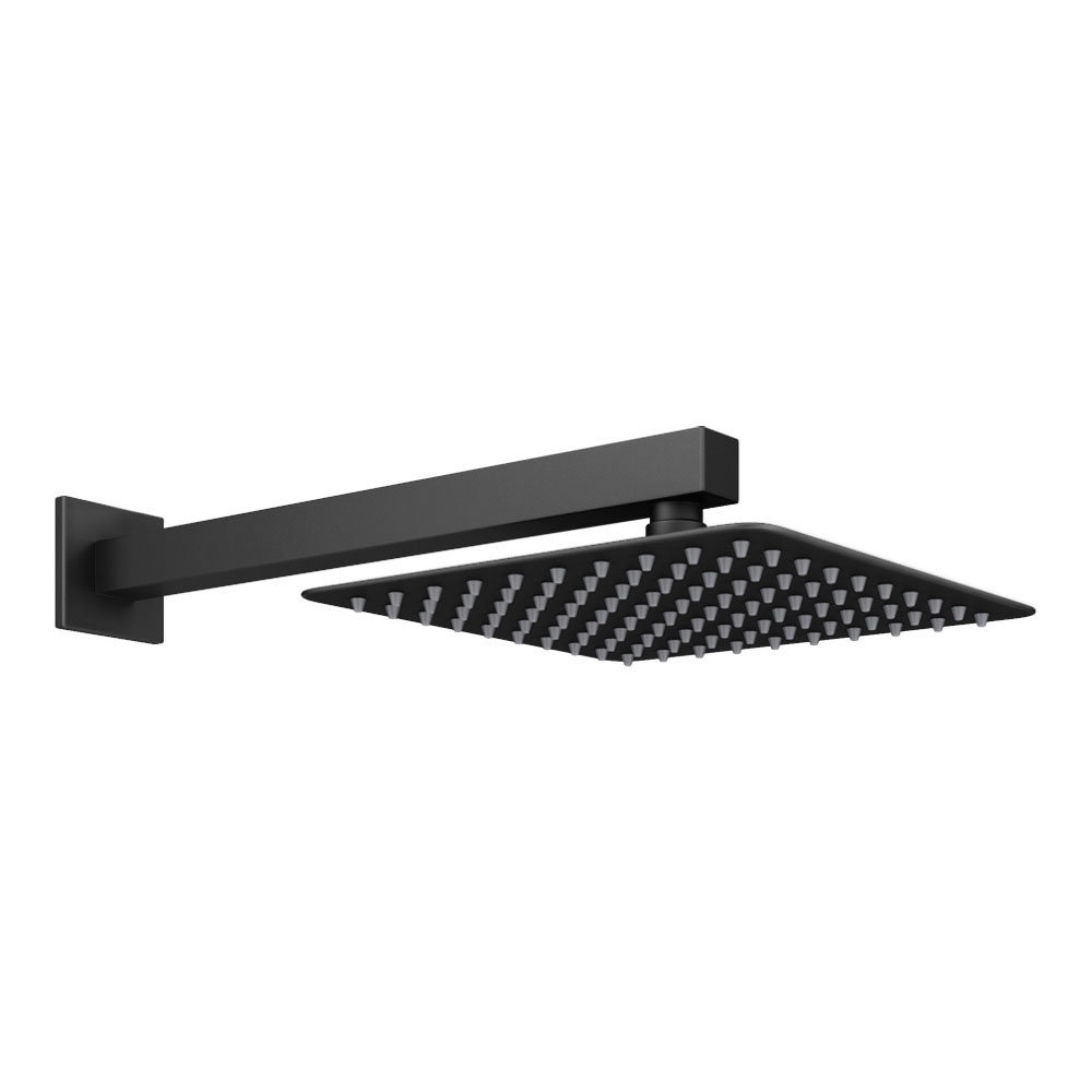 Arezzo Square 200 x 200mm Matt Black Fixed Shower Head + Wall Mounted
