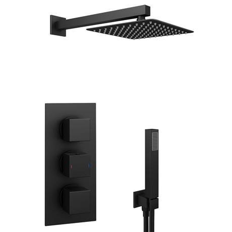 Arezzo Matt Black Square Triple Thermostatic Shower Pack with Head ...