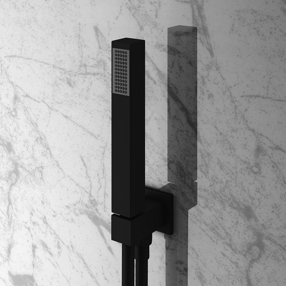 Arezzo Square Matt Black Outlet Elbow with Parking Bracket, Flex &amp; Handset