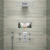 Modern Square Triple Valve with Diverter, Thin Fixed Shower Head, 4 Body Jets + Handset profile small image view 1 