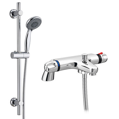 Modern Chrome Thermostatic Bath Shower Mixer Tap + Slider Shower Rail Kit