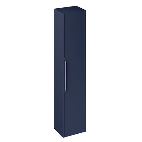 Britton Shoreditch Wall-Hung Tall Cabinet with Brass Handle - Matt Blue