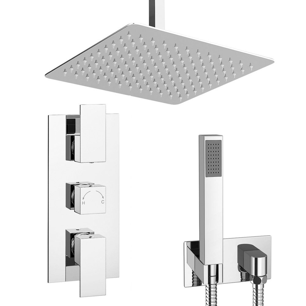 Summit Square Ceiling Mounted Shower Pack With Handset Rainfall Shower Head Victorian Plumbing Uk