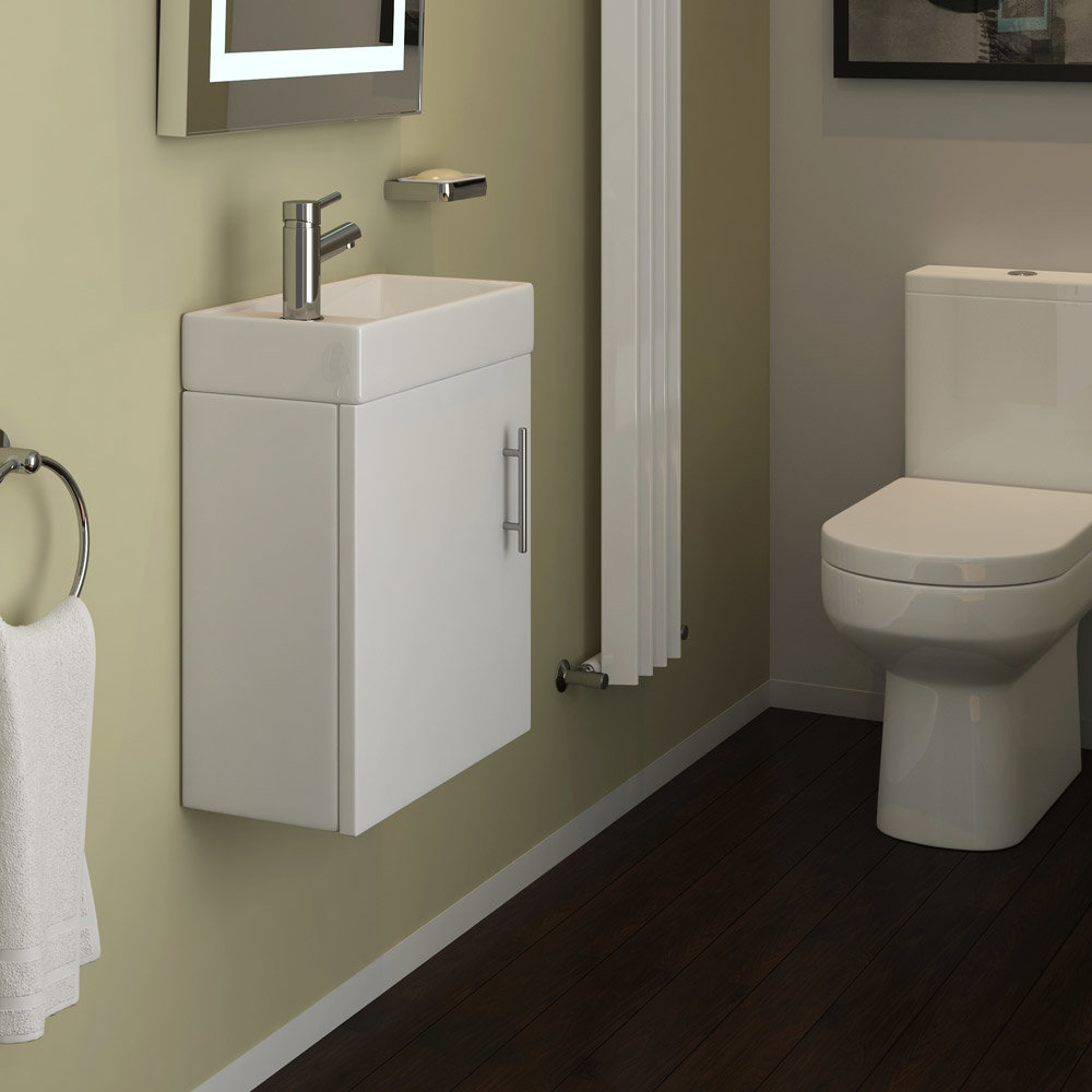 Milan Modern Wall Hung Basin Vanity Unit - Gloss White (W400 x D222mm ...