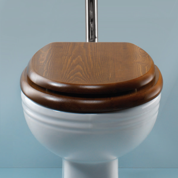 Silverdale Dark Oak Wooden High/Low Level Toilet Seat with Nickel Hinges