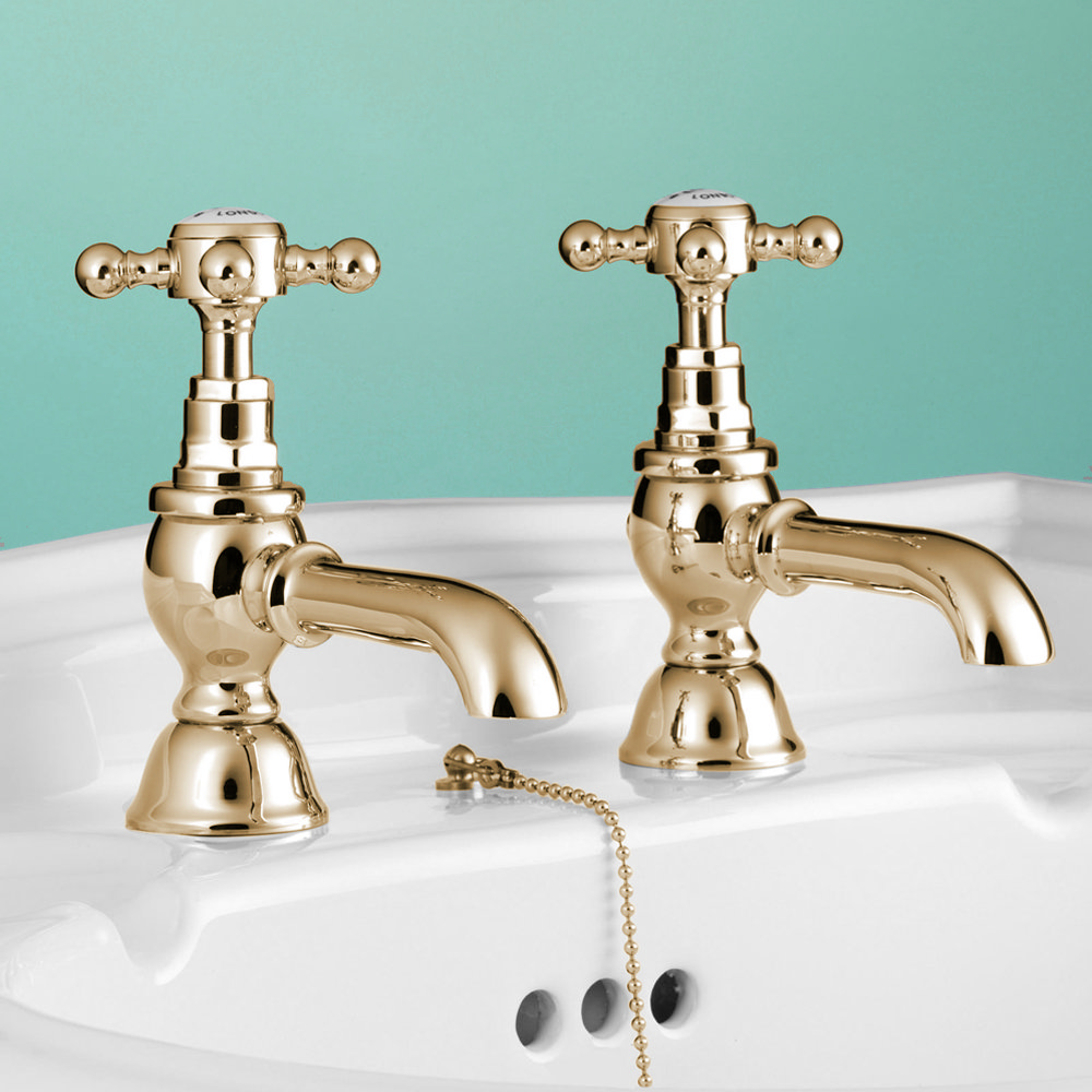 Silverdale Victorian Basin Pillar Taps Gold Finish Available Now