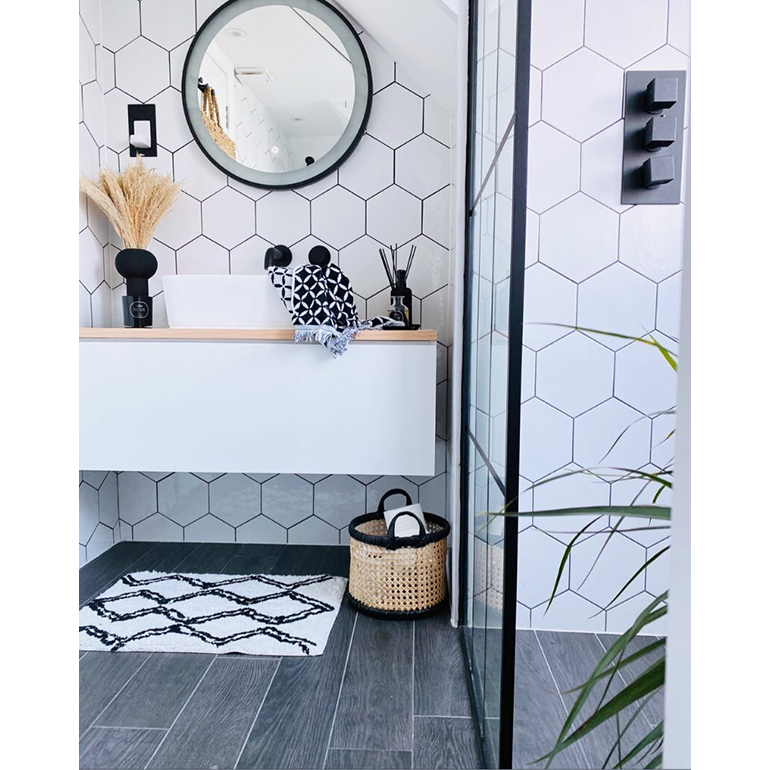 Scandi style Bathroom with hexagon tiles