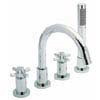 Hudson Reed - Tec Crosshead 4 Tap Hole Bath Mixer with swivel spout, shower kit & hose retainer profile small image view 1 