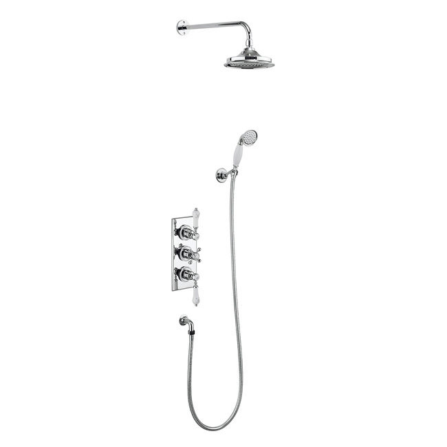 Burlington Trent Thermostatic Concealed Two Outlet Shower Valve, Hose &amp; Handset with Fixed Head