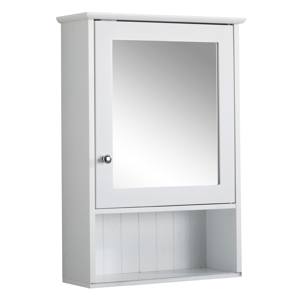 Tongue and Groove Bathroom Mirror Cabinet - White