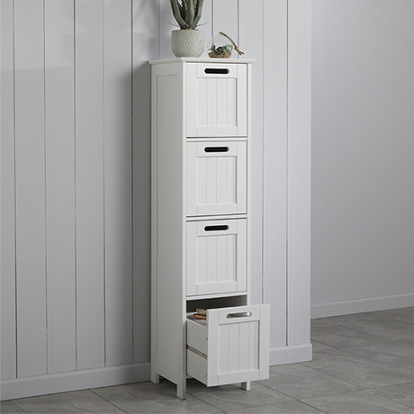 Tongue and Groove 4 Drawer Bathroom Storage Unit - White