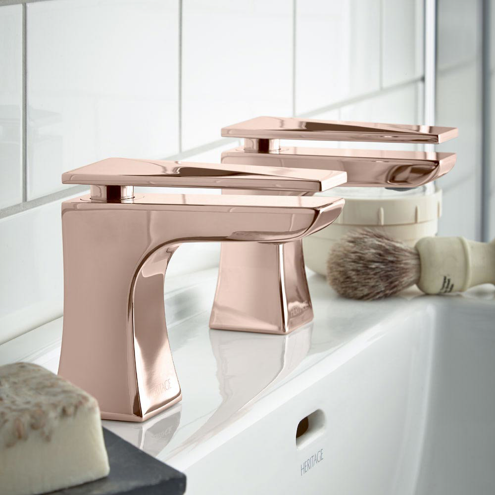 Heritage Hemsby Rose Gold Basin Pillar Taps