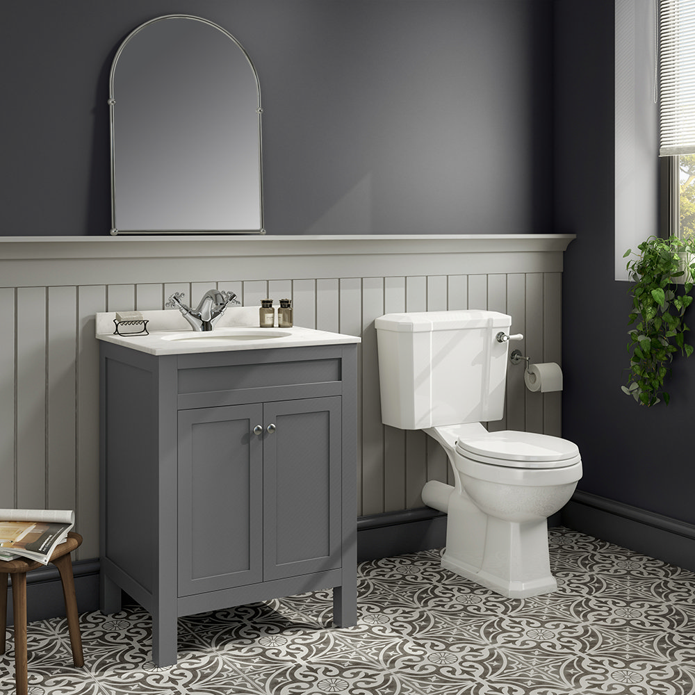Trafalgar 610 Grey Marble Sink Vanity Unit + Toilet Package | Victorian