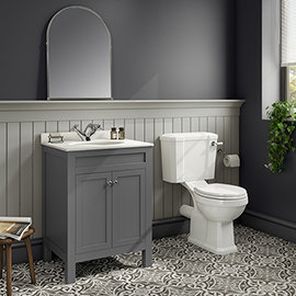 Trafalgar 610 Grey Marble Sink Vanity Unit + Toilet Package