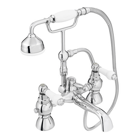 Chatsworth 1928 Traditional White Lever Bath Shower Mixer Tap with Shower Kit