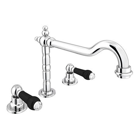 Chatsworth 1928 Traditional 3TH Black Lever Basin Mixer Tap with Swivel Spout + Waste