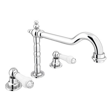 Chatsworth 1928 Traditional 3TH White Lever Basin Mixer Tap with Swivel Spout + Waste