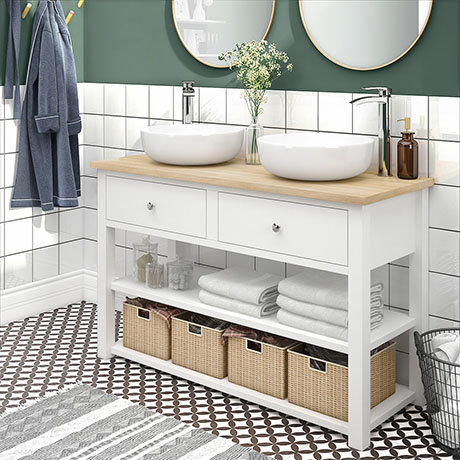 Trafalgar 1240mm White Countertop, Double Counter Top Sink Vanity Unit