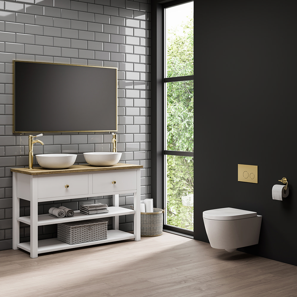 Trafalgar Countertop Basin Unit White incl. Brushed Brass Handles