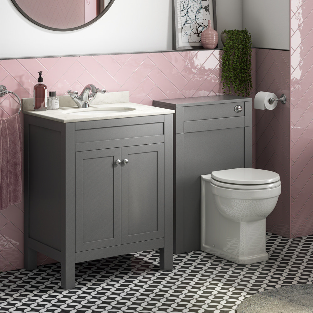 Trafalgar Grey Vanity Unit with White Marble Basin Top + Toilet Unit