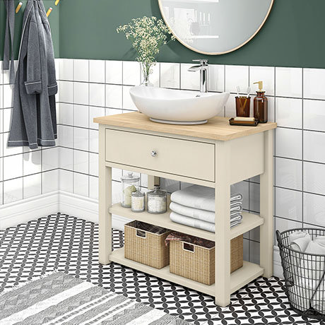 Trafalgar 840mm Cream Countertop Vanity Unit And Oval Basin
