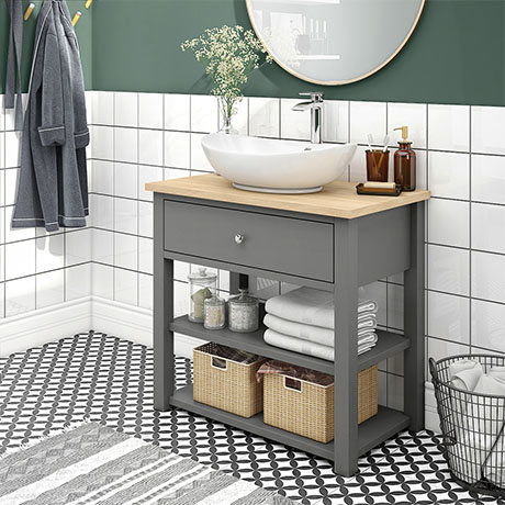 Trafalgar 840mm Grey Countertop Vanity, Grey Wood Effect Bathroom Vanity Unit