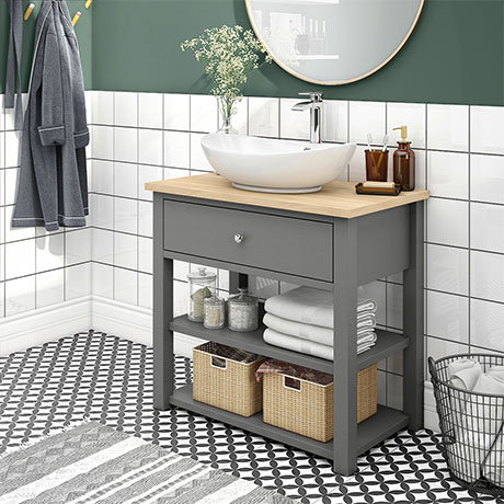 Trafalgar 840mm Grey Countertop Vanity Unit And Oval Basin