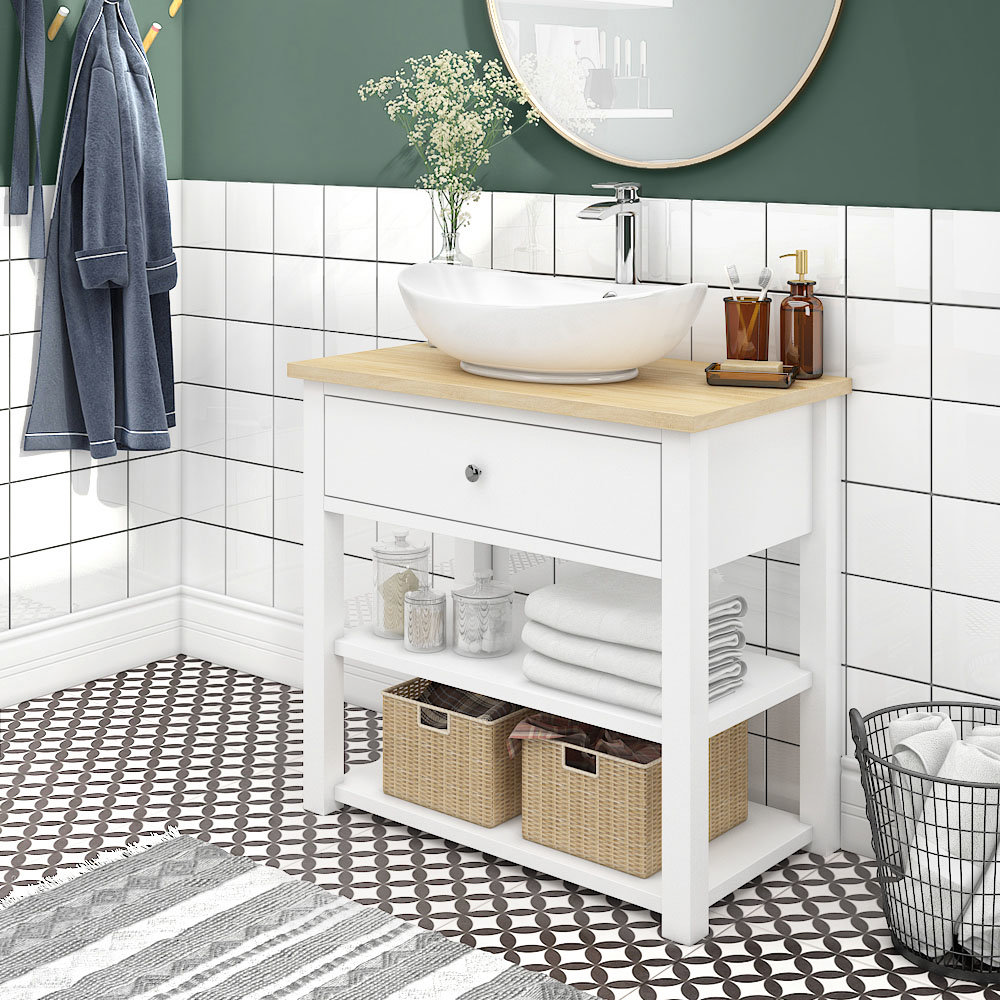 Trafalgar 840mm White Countertop Vanity Unit And Oval Basin