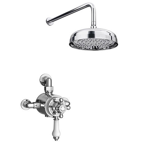 Trafalgar Dual Exposed Thermostatic Shower Pack (Inc. Valve, Elbow + Fixed Shower Head)