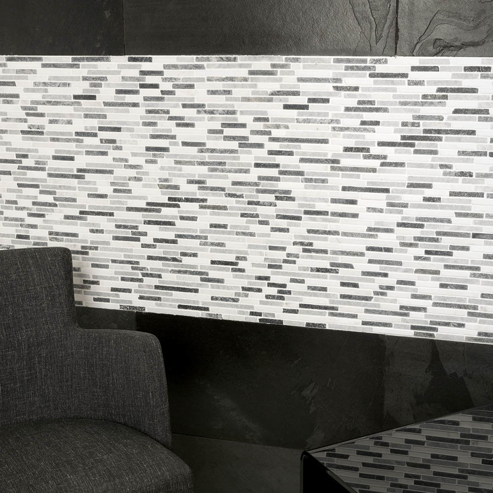 Turin Grey Stone Mosaic Tile Sheet - 290 x 325mm