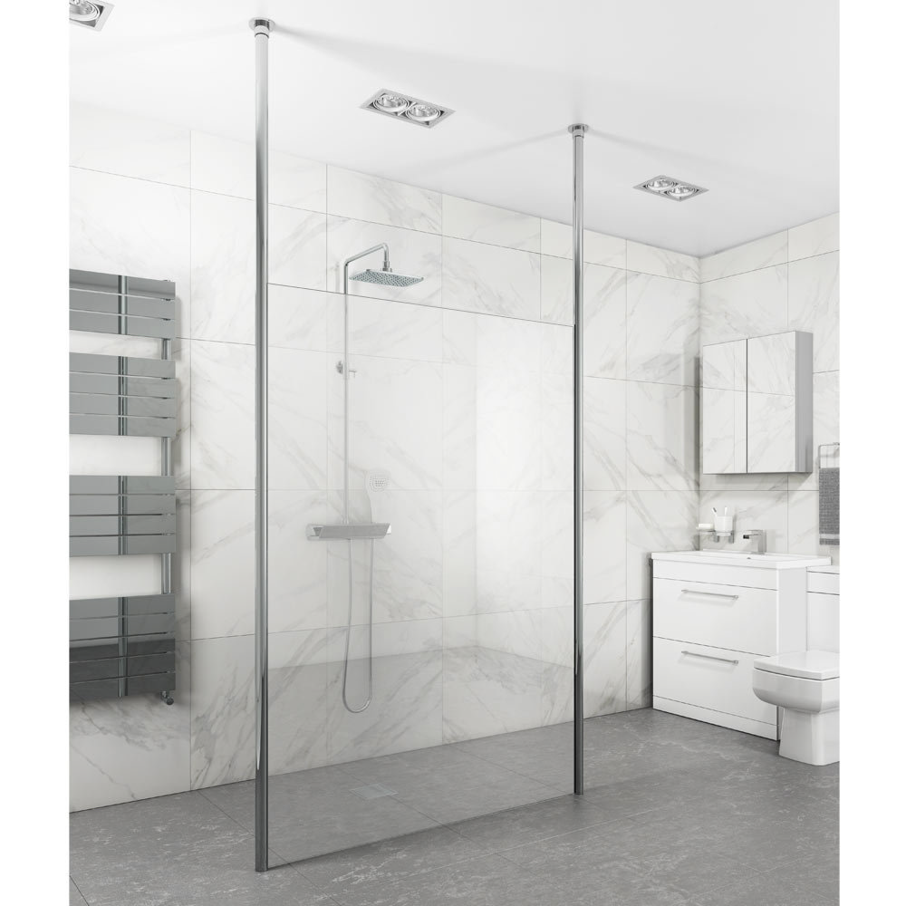 Toronto 700mm Wet Room Screen + 2 Ceiling Poles - TR070P - Image of wet room walk in shower with a stunning large shower screen panel