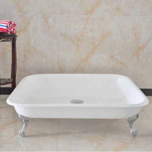 Traditional 1060mm Square Freestanding Cast Iron Shower Tray with Ball & Claw Feet