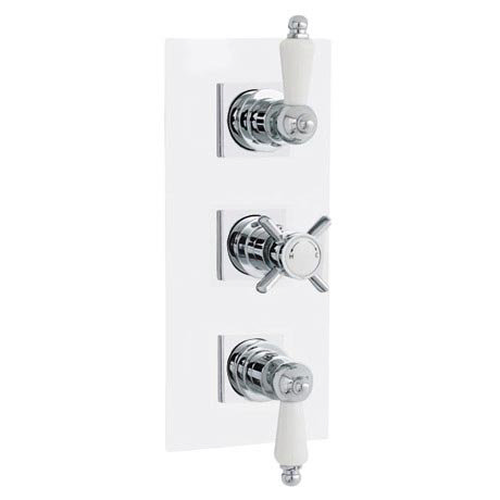 Traditional Triple Concealed Thermostatic Shower Valve with Diverter & Rectangular Plate