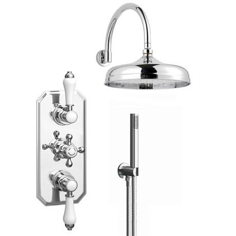 Trafalgar Triple Concealed Shower Valve Inc. Outlet Elbow, Handset & Curved Arm with Fixed Head