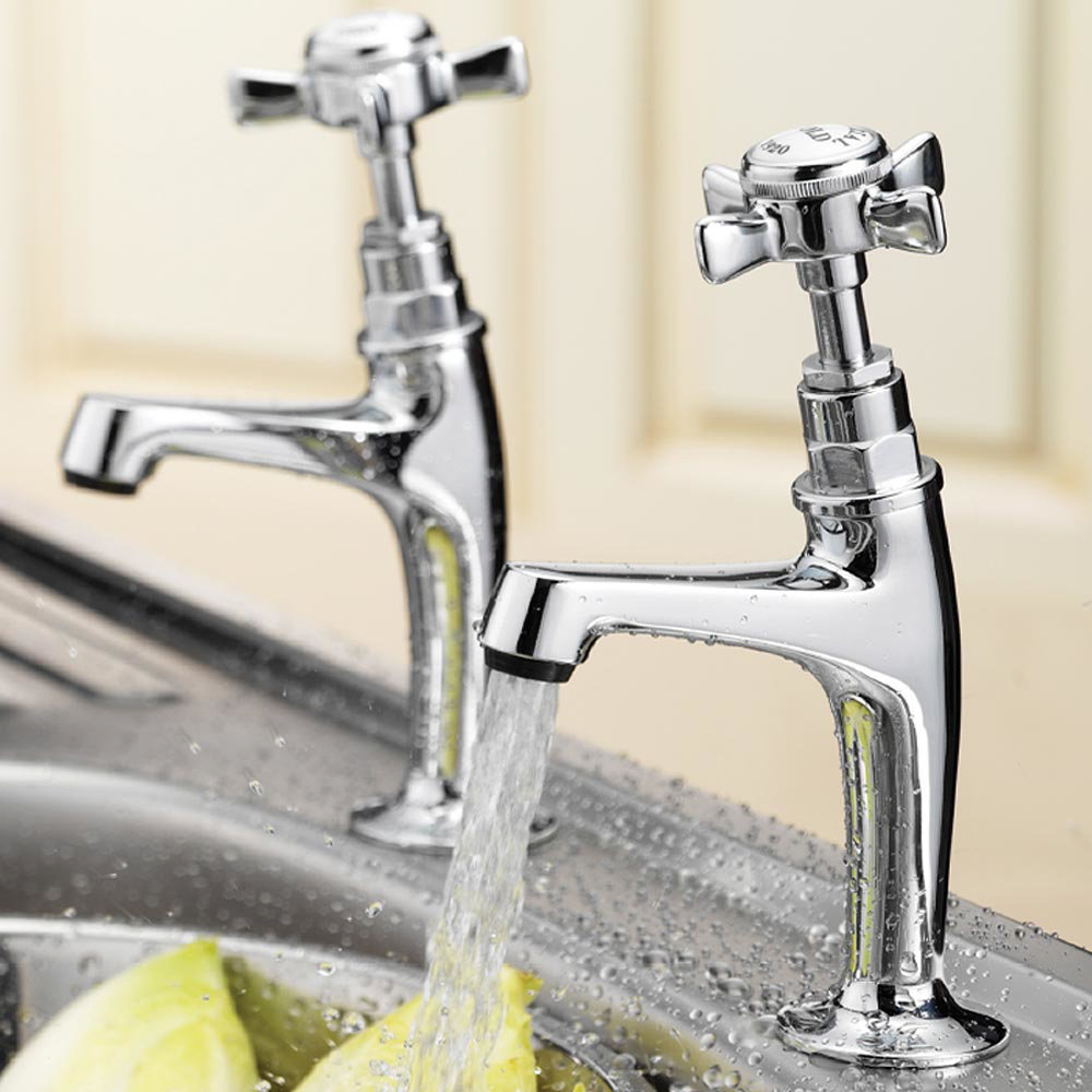 Tre Mercati Imperial High Neck Kitchen Pillar Taps Chrome 1079 at