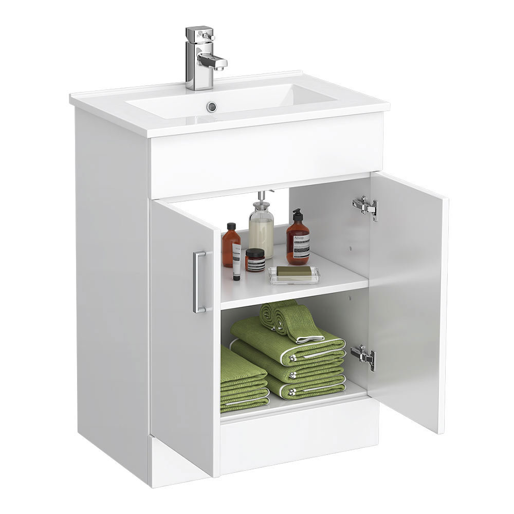 Toreno Gloss White Vanity Unit Suite + Square Single Ended Bath at