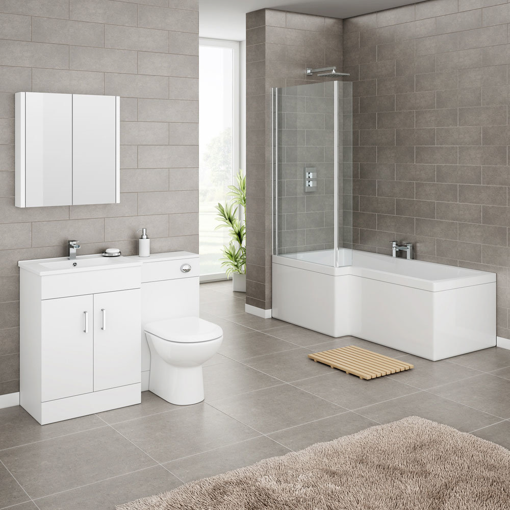 Turin High Gloss White Vanity Unit Bathroom Suite with ...