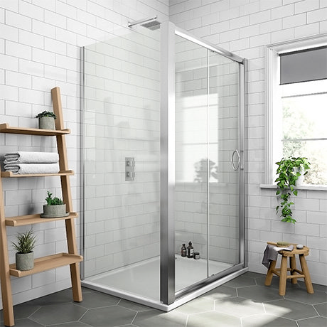 Newark 1000 x 900mm Sliding Door Shower Enclosure + Pearlstone Tray
