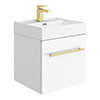 Valencia 450 Gloss White Minimalist Wall Hung Vanity Unit with Brass Handle Small Image