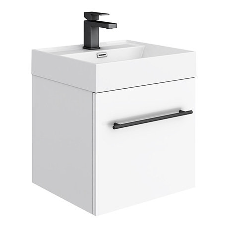 Valencia 450 Gloss White Minimalist, Wall Hung Vanity Unit For Cloakroom