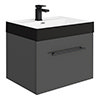 Valencia Wall Hung Vanity Unit - Gloss Grey - 600mm with Black Handle and Basin profile small image view 1 