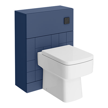 Venice Abstract Blue Complete Toilet Unit w. Pan, Cistern + Matt Black Flush