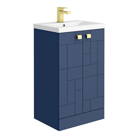 Venice Abstract 500mm Blue Vanity Unit - Floor Standing 2 Door Unit with Brushed Brass Square Drop H
