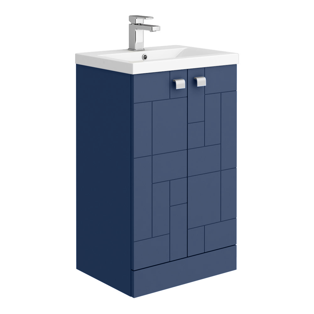Venice Abstract 500mm Blue Vanity Unit - Floor Standing 2 Door Unit with Chrome Square Drop Handles