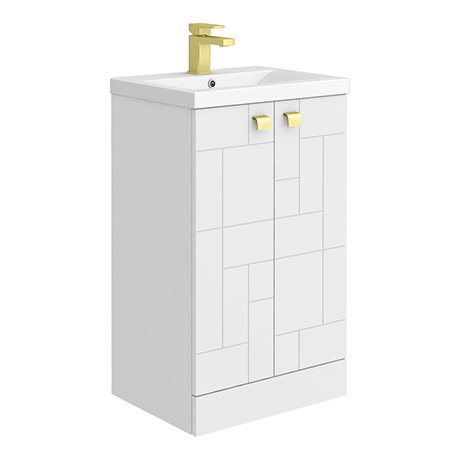 Venice Abstract 500mm White Vanity Unit - Floor Standing with Brushed Brass Handles