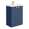 Venice Abstract 600mm Blue Vanity Unit - Floor Standing 2 Door Unit with Brushed Brass Square Drop Handles profile small image view 1 