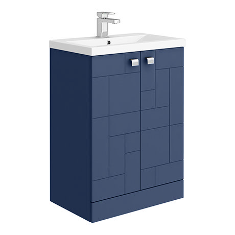 Venice Abstract 600mm Blue Vanity Unit - Floor Standing 2 Door Unit with Chrome Square Drop Handles
